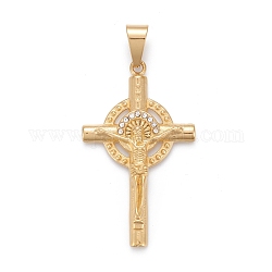 Easter 304 Stainless Steel Big Pendants, with Crystal Rhinestone, Crucifix Cross, Golden, 58.5x35x6mm, Hole: 6.5x12mm