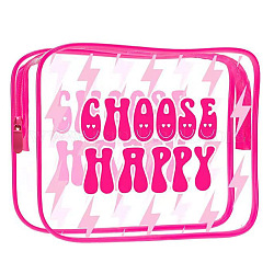 Bolsas de cosméticos de pvc transparente, bolso de mano impermeable, neceser para mujer, color de rosa caliente, palabra elegir feliz, 20x15x5.5 cm