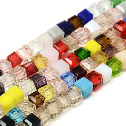 Граненые прозрачный стеклянный куб бисер пряди, разноцветные, 6x6x6 мм, отверстие : 1 мм, около 100 шт / нитка, 22 дюйм