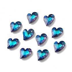 Pendentifs en verre plaquent, dos plaqué, facette, breloques de coeur, bleu, 17x12.5x6~6.5mm, Trou: 1.4~1.5mm