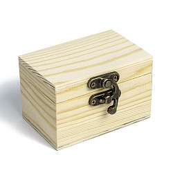 Незаконченный деревянный ящик для хранения, подарочная коробка из натуральной сосны, с железной застежкой в стиле ретро, прямоугольные, светло-желтый, 6.7x8.55x5.55 см