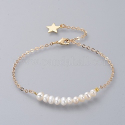 Braccialetti di perline, con perle naturali e catene portacavi in ottone, vero placcato oro 18k, 9 pollice (23 cm)