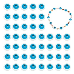 SUNNYCLUE Natural Freshwater Shell Beads, Enamelled Sequins, Flat Round with Evil Eye, Cornflower Blue, 8x5mm, Hole: 0.8mm, 50pcs/box