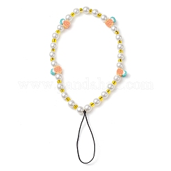 Fruits Polymer Clay & Imitated Pearl & Glass Beaded Mobile Straps, Braided Nylon Thread Mobile Accessories Decoration, Pineapple, 1.95~20cm, Pendants: 10~11.5x7~8.5x4mm