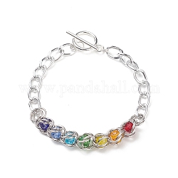 Glass Wrapped Link Bracelets with Aluminium Twisted Curb Chains for Women, Colorful, 7-5/8 inch(19.5cm)