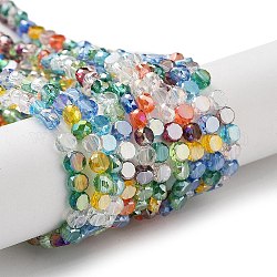 Perles en verre electroplate, facette, plat rond, colorées, 4x2.5mm, Trou: 0.9mm, Environ 100~104 pcs/chapelet, 14.17''~14.96'' (36~38 cm)