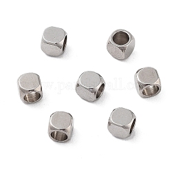 201 Stainless Steel Beads, Cube, Stainless Steel Color, 3x3x3mm, Hole: 2.2mm