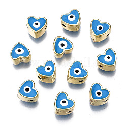Legierung Emaille-Perlen, cadmiumfrei und bleifrei, Licht Gold, Herz mit Auge, Verdeck blau, 7.5x8x5 mm, Bohrung: 1.4 mm