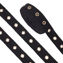BENECREAT 6.25 Yards Flat Cotton Ribbon, with Golden Plated Alloy Eyelets, Garment Accessories, with Metallic Wire Twist Ties, Black, 1 inch(25mm)