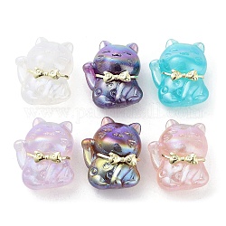 Perline acriliche con placcatura iridescente, con accessori in lega, gatto, colore misto, 35x28.5x19.5mm, Foro: 1.6 mm