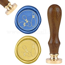 Scrapbook diy, timbro di sigillo di ottone e set di maniglie in legno, bowling, oro, 8.9x2.5cm, francobolli: 25x14.5 mm