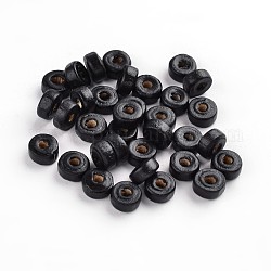 Natural Maple Wood Beads, Lead Free, Flat Round, Dyed, Black, 6x3mm, Hole: 2mm, about 14772pcs/1000g