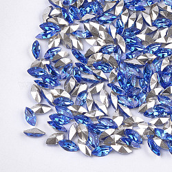 Pointed Back Resin Rhinestone Cabochons, Back Plated, Faceted, Horse Eye, Sapphire, 11.5~12x5.5~6x4mm, about 700pcs/bag