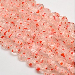 Millefiori Glass Flat Round Bead Strands, Pink, 10x3~4mm, Hole: 1mm, about 38pcs/strand, 14 inch
