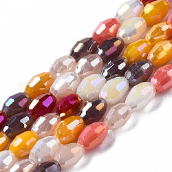 Chapelets de perles en verre électroplaqué, de couleur plaquée ab , facette, riz, brun, 4.5x3mm, Trou: 0.7mm, Environ 96~100 pcs/chapelet, 15.75 pouce ~ 17.32 pouces (40~44 cm)