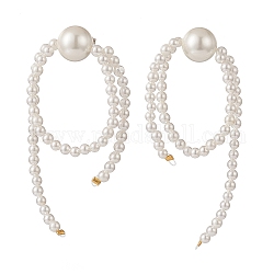 Boucles d'oreilles pendantes à pampilles rondes en perles de coquillage, 304 boucles d'oreilles longues en fil d'acier inoxydable pour femme, blanc, 65x34x10mm, pin: 0.7 mm