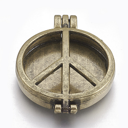 Legierung Hohldiffusor Locket Anhänger, Friedenszeichen, Antik Bronze, 43.5x32.5x8.5 mm, Bohrung: 5.5x3.5 mm, innere Maß 30mm