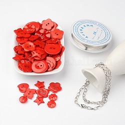 Free Tutorial DIY Jewelry Sets For Bracelet Making, Mixed Acrylic Buttons, Copper Wire and Iron Bracelets, Red, 205mm