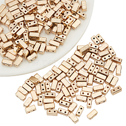 NBEADS 400 Pcs 2-Hole Beads, Include 200 Pcs Acrylic Multi-Strand Links Beads 200 Pcs Rectangle Alloy Seed Bead for Bracelet Necklace Jewelry Making, Golden