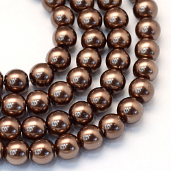 Cottura dipinto di perle di vetro perlato fili di perline rotondo, sella marrone, 8~9mm, Foro: 1 mm, circa 105pcs/filo, 31.4 pollice