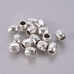 Perles européennes en alliage de style tibétain, sans plomb et sans cadmium, baril, argent antique, 8x8mm, Trou: 5mm