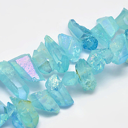 Chapelets de perles de cristal de quartz naturel électrolytique, pépites, forme croc, couleur ab , teinte, turquoise pale, 7~15x18~60mm, Trou: 1mm, Environ 46 pcs/chapelet, 16 pouce