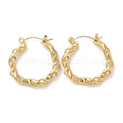 Ion Plating(IP) 304 Stainless Steel Hoop Earrings, Hollow Round, Real 14K Gold Plated, 27x26.5x4mm