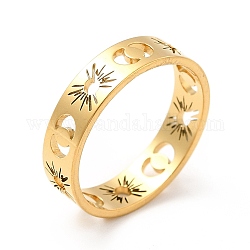 女性用ステンレス製指輪304個  太陽と月の輪をくり抜く  ゴールドカラー  5mm  内径：usサイズ7 1/4（17.5mm）