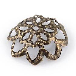 Cappucci di perline fantasia di ferro, fiore, nichel libero, bronzo antico, 10x4mm, Foro: 1 mm