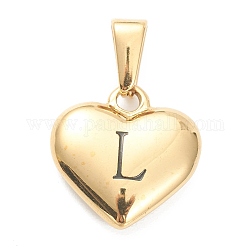 304 подвески из нержавеющей стали, сердце с черной буквой, золотые, letter.l, 16x16x4.5 мм, отверстие : 7x3 мм