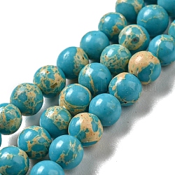 Brins de perles teintes en jaspe impérial synthétique, ronde, bleu ciel, 4mm, Trou: 1mm, Environ 91 pcs/chapelet, 14.88''~14.96