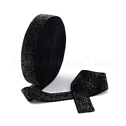 Ruban de velours en polyester de 10 mètre, ruban de paillettes d'argent, pour le bricolage fabrication de bijoux, noir, 1 pouce (25~26 mm)
