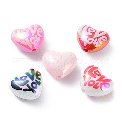UV Plating Opeque Acrylic Beads, Iridescent, Heart, Mixed Color, 19.5x22x13mm, Hole: 2.5mm