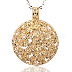 Alloy Big Pendants, Flat Round with Flower Pattern, Golden, 57x46x4mm, Hole: 7x10mm