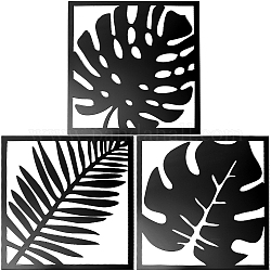 3 Stück Blatt-Acrylspiegel-ähnliche Wandaufkleber, mit kleber zurück, für zu Hause Wohnzimmer Schlafzimmer Dekoration, Schwarz, 198x188x1 mm