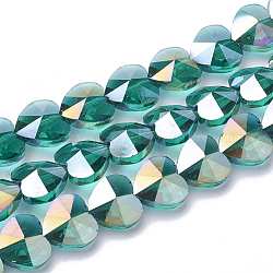 Perles en verre electroplate, de couleur plaquée ab , facette, cœur, vert clair, 10x10x6.5mm, Trou: 1mm