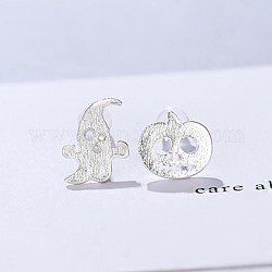 925 Sterling Silver Stud Earrings, Ghost & Pumpkin, for Halloween, Silver