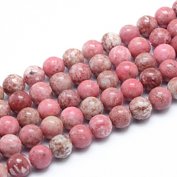 Chapelets de perles en rhodonite naturelle, ronde, 10~10.5mm, Trou: 1mm, Environ 38 pcs/chapelet, 15.75 pouce (40 cm)