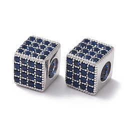 925 шарики стерлингового серебра, с кубического циркония, Реальная платина, кубические, Marine Blue, 7x7.5x7.5 мм, отверстие : 3.8 мм