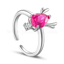 925 кольцо-манжета из стерлингового серебра Shegrace с родиевым покрытием, открытые кольца, олень с ааа кубического циркония, ярко-розовый, 18 мм