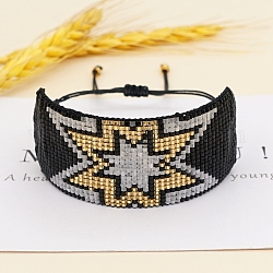 Bracelet tressé en perles de verre miyuki, bracelet d'amitié étoile étincelle pour femme, noir, 11 pouce (28 cm)