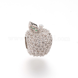 Perles européennes en alliage avec strass, Perles avec un grand trou   , pomme, cristal, 15x10.6mm