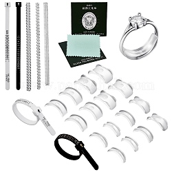 Kit de medición del medidor de anillos, incluida la bobina de resorte de plástico, paño de pulido de plata, ajustador de tamaño de anillo invisible, medidor de anillo británico, color mezclado, 11.45~100x0.5~11.5x0.15~3mm