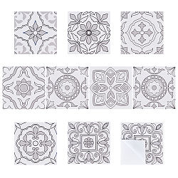 Pegatinas decorativas de piso mate de mandala de pvc, Calcomanías de azulejos impermeables para muebles de pared de cocina decoración diy, gris claro, 10x10x0.03 cm, 10 PC / sistema