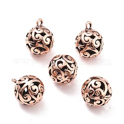 Tibetan Style Alloy Pendants, Hollow Round with Vine, Red Copper, 23x18.5x18mm, Hole: 2.5mm