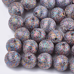 Polyester Thread Fabric Covered Beads, with ABS Plastic Inside, Round, Colorful, 16x17mm, Hole: 2mm