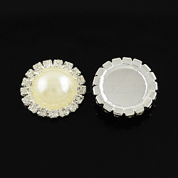 Garment Accessories Half Round ABS Plastic Imitation Pearl Cabochons, with Grade A Rhinestone and Silver Color Plated Brass Cabochon Settings, Creamy White, 21x6.5mm