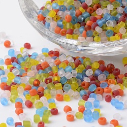 8/0 colores transparentes abalorios de la semilla de cristal esmerilado redondo, color mezclado, 2.5~3.5x2~2.5mm, agujero: 0.8~1 mm, aproximamente 12100 unidades / 450 g