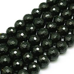 Natural Black Tourmaline Beads Strands, Round, Faceted, Tourmaline, 6mm, Hole: 1mm