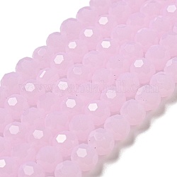 Supporti per perle di vetro imitazione giada, sfaccettato, tondo, perla rosa, 6mm, Foro: 1 mm, circa 98pcs/filo, 20.47'' (52 cm)